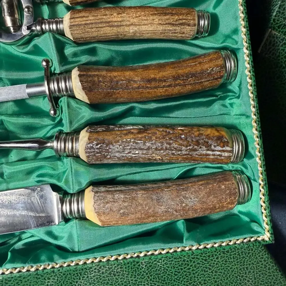 Vintage Boker Solingen Germany Stag Handle 11-Piece Carving and Steak Knife Set